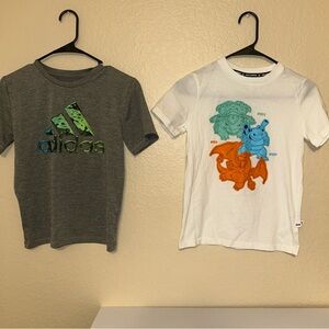 Boy's Adidas Tee Shirt, Gray,  Green Letters/Logo, Size-M (8)  Puma Pokémon Lot